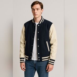 Hawkings McGill Wool Blend Varsity Jacket – Navy & Cream – Size L
